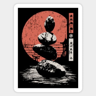 Zen Balance Stones Japanese Minimalist Meditation Ukiyo-e Art Design Sticker